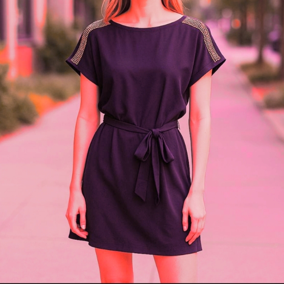 Armani Exchange Eggplant Gold Embellished Shoulders Mini Dress - Picture 6 of 9